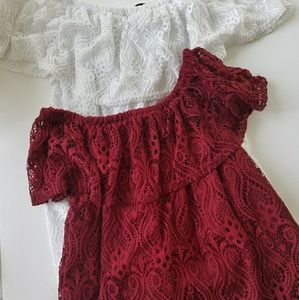 TMG Two Red/Burgundy and White Lacy Shirts